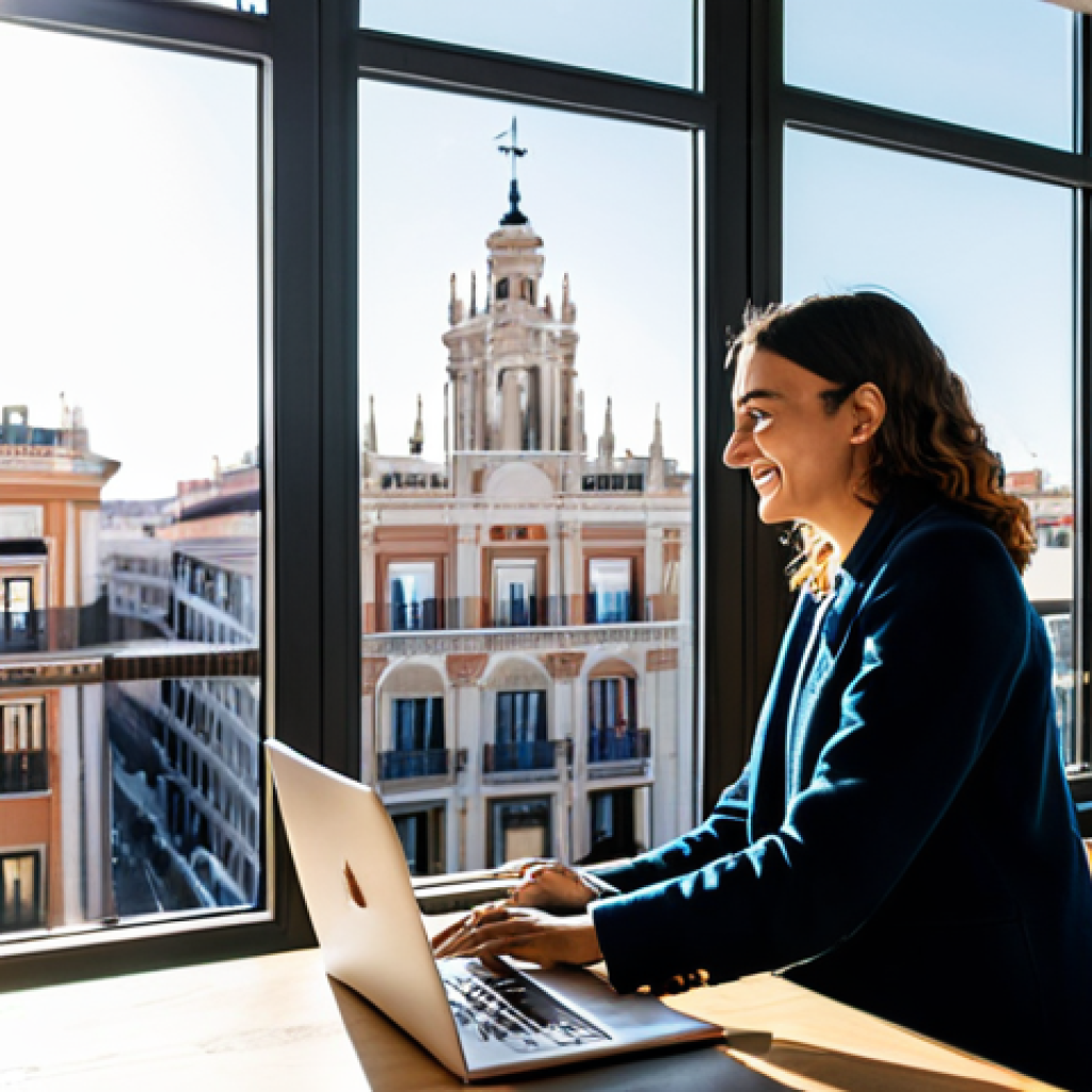 피드백 문화의 성공적인 도입 방법 - **
A vibrant co-working space in Madrid, Spain. A young professional woman, fully clothed in a styl...