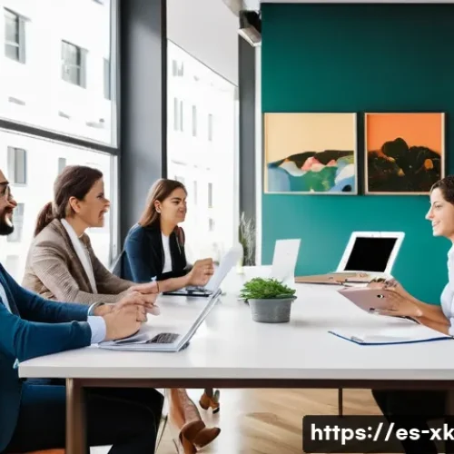 Home 33 피드백 문화 구축의 단계별 가이드 - A modern office setting in Spain with diverse employees engaged in a constructive feedback session. ...