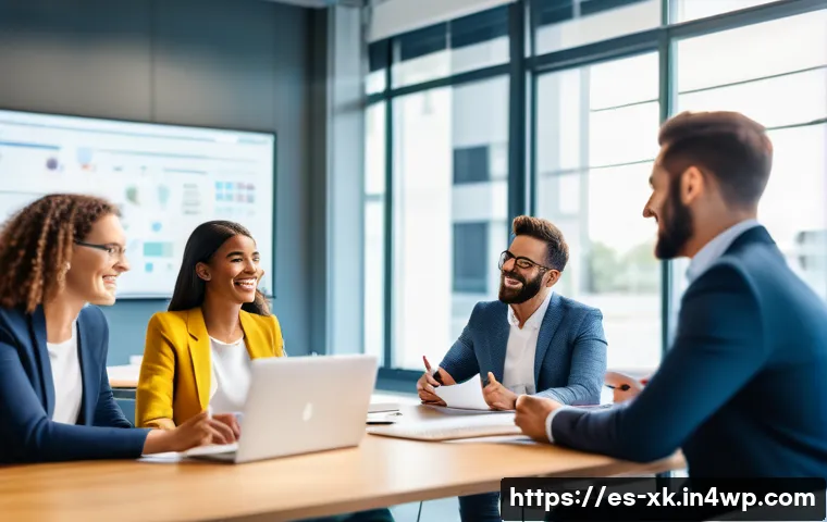 피드백 문화와 직무 개발의 관계 - A diverse professional team engaged in an open feedback session inside a modern office meeting room ...