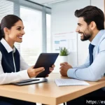 Home 19 피드백 문화의 지속 가능성 확보 방법 - A modern office setting with a diverse Spanish-speaking team engaged in a one-on-one feedback sessio...